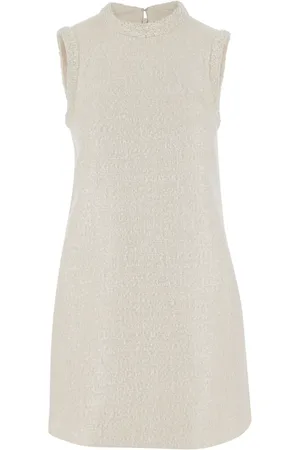 Self-Portrait Kleedjes, Dames, Wit, M, Polyester, Beaded Bouclé Mini Jurk