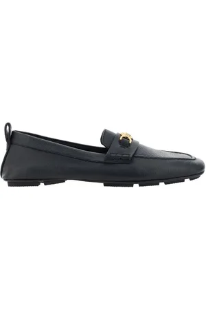 VERSACE Schoenen, Heren, Zwart, 44 EU, Leer, Leren Driver Loafers met Metallic Detail