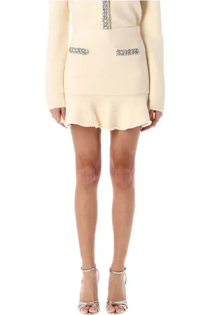 Self-Portrait Rokken, Dames, , S, Crèmekleurige Gebreide Mini Rok met Peplum
