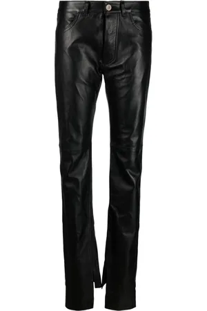 The Attico Broeken, Dames, Zwart, M, Leer, Zwarte leren slim-fit broek