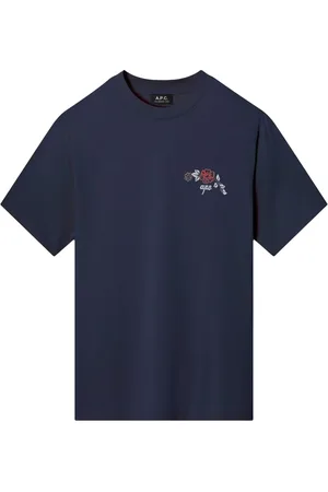 A.P.C. Tops, Heren, Blauw, L, Katoen, Katoenen T-shirt met uniek design