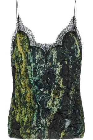 Roberto Cavalli Tops, Dames, Groen, M, Donkergroene Marmeren Print Top