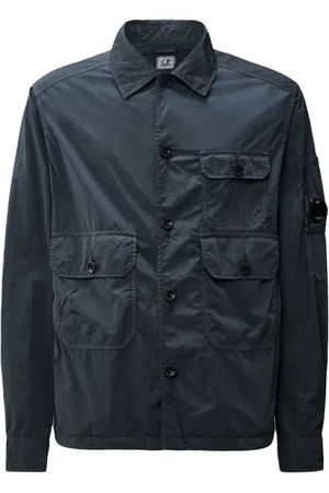C.P. Company Jassen, Heren, Blauw, L, Navy Overshirt met Klassieke Kraag