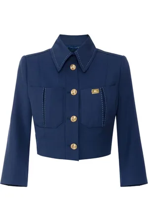 Elisabetta Franchi Jassen, Dames, Blauw, S, Wol, Blauwe Cropped Jas van Wol