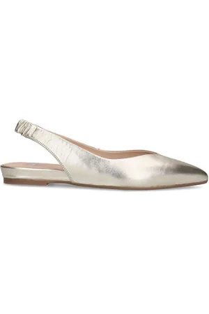 Manfield Schoenen, Dames, Geel, 39 EU, Leer, Zilveren Leren Enkelband Ballerina