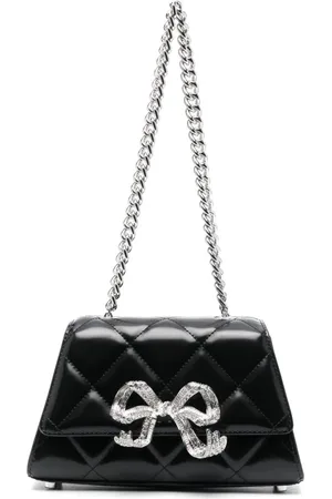 Self-Portrait Tassen, Dames, Zwart, ONE Size, Leer, Gewatteerde Mini Bow Tas