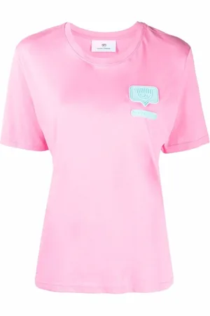 Chiara Ferragni Tops, Dames, Roze, M, Katoen, Logo T-Shirt