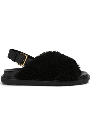 Marni Schoenen, Dames, Zwart, 37 EU, Leer, Fussbett Shearling Sandalen