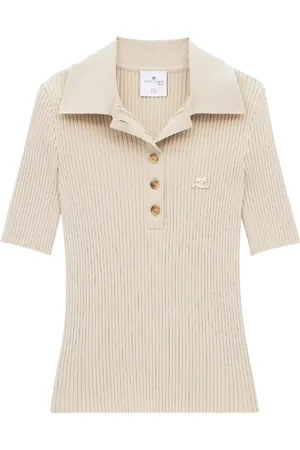 Courrèges Tops, Dames, , L, Polyester, Geribbelde Polo Shirt