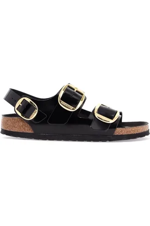 Birkenstock Schoenen, Dames, Zwart, 37 EU, Leer, Milano Big Buckle Sandalen