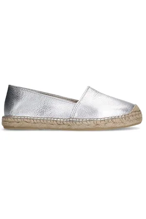 Manfield Schoenen, Dames, Grijs, 42 EU, Leer, Zilveren Leren Espadrilles