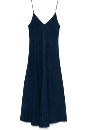 FORTE FORTE Kleedjes, Dames, Blauw, L, Indigo Blauwe Spaghetti Jurk