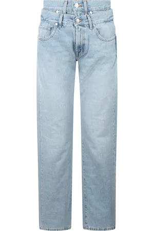 7 for all Mankind Jeans, Dames, Blauw, W28, Katoen, Hoge taille dubbele taille detail jeans
