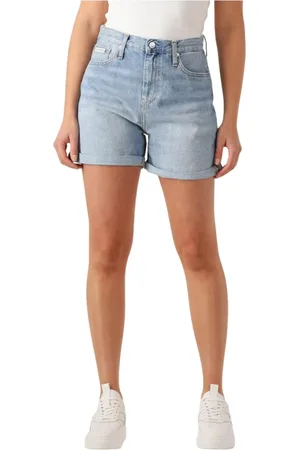 Calvin Klein Korte broeken, Dames, Blauw, W28, Katoen, Blauwe Mom Shorts voor vrouwen