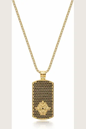 Nialaya Accessoires, Heren, Geel, ONE Size, Gouden & Zwarte Dog Tag Ketting
