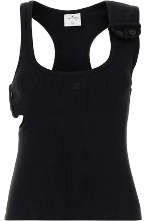 Courrèges Tops, Dames, Zwart, S, Katoen, Geribbelde Tanktop