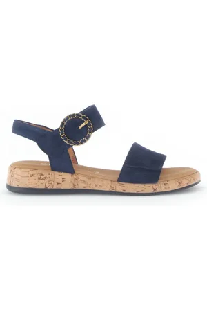 Gabor Schoenen, Dames, Blauw, 38 1/2 EU, Blauwe fluwelen sandalen