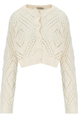 Twin-Set Truien, Dames, , S, Katoen, Diamantpatroon Kort Vestje in Wit