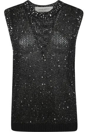 Golden Goose Tops, Dames, Zwart, M, Pailletten, Pailletten Mesh Tanktop voor Vrouwen