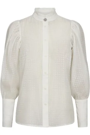Co`Couture Blouses & Shirts, Dames, Wit, S, Organza, Organza Puff Shirt - Wit met Zilveren Knoop