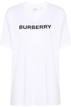 Burberry Tops, Dames, Wit, XL, Katoen, T-shirt met logo-print en ronde hals