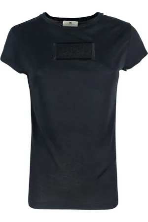 Elisabetta Franchi Tops, Dames, Zwart, M, Zwarte Trui met Geborduurd Logo