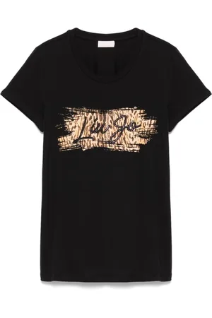 Liu Jo Tops, Dames, Zwart, S, Katoen, T-shirt met logo-print