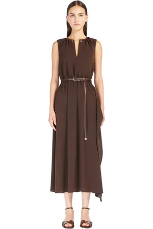 Max Mara Kleedjes, Dames, Bruin, M, Polyester, Vloeibare cady jurk met pareo rok