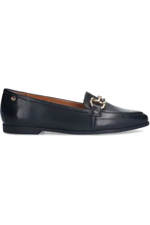 Manfield Schoenen, Dames, Zwart, 37 EU, Zwarte leren loafers met gouden ketting