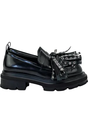 Elena Iachi Schoenen, Dames, Zwart, 39 EU, Belt Mocassin Stijl Schoen