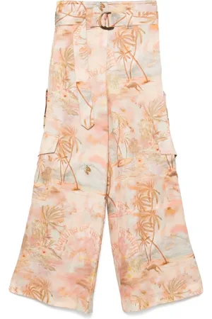 ZIMMERMANN Broeken, Dames, Veelkleurig, S, Licht Oranje Geriemde Jumpsuit