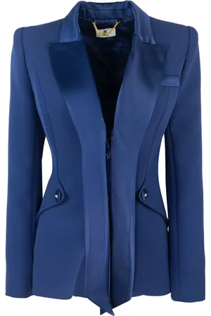 Elisabetta Franchi Jassen, Dames, Blauw, S, Polyester, Blauwe Slim Fit Blazer