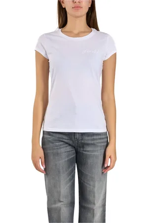 Dondup Tops, Dames, Wit, M, Katoen, T-shirt van katoenen jersey met geborduurd logo