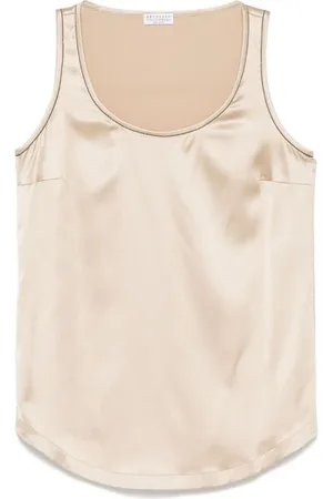 Brunello Cucinelli Tops, Dames, , L, Mouwloze Top met Scoop Hals