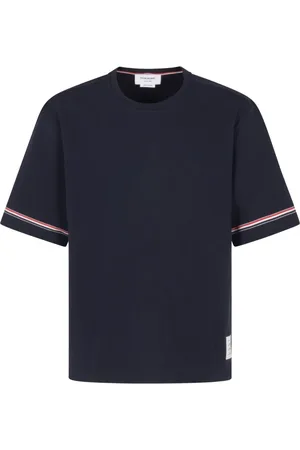 Thom Browne Tops, Heren, Blauw, XL, Katoen, Rugby Fit T-shirt met Streep