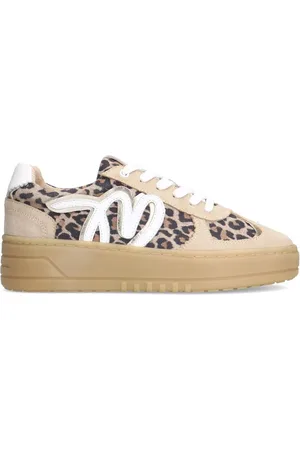 Manfield Schoenen, Dames, Veelkleurig, 39 EU, Suède, Luipaardprint Suède Sneakers met Plateau