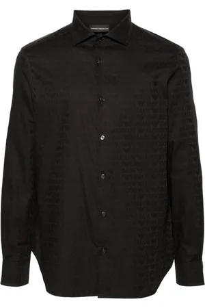 Emporio Armani Overhemden, Heren, Zwart, S, Katoen, Logo Lettering Long Sleeve Shirt
