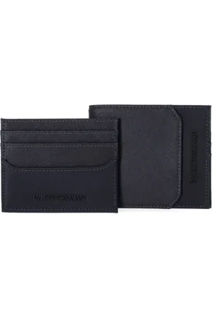 Emporio Armani Accessoires, Heren, Blauw, ONE Size, Leer, Blauwe lederen portemonnee en kaarthouderset