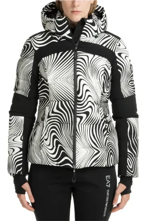 EA7 Sport, Dames, Veelkleurig, S, Abstracte Ski-jas met Capuchon