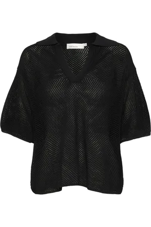 Karen by Simonsen Truien, Dames, Zwart, XL, Oversized Polo Gebreid Meteorite
