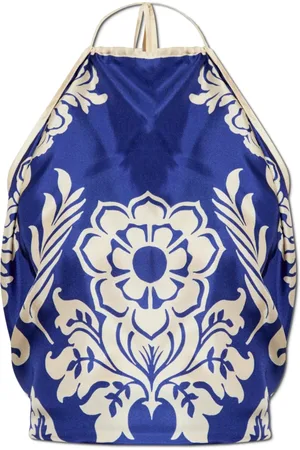 Etro Tops, Dames, Blauw, ONE Size, Zijden top met open rug