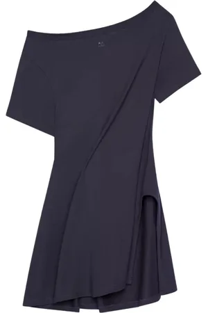 Courrèges Kleedjes, Dames, Zwart, M, Katoen, Zwarte Katoenen Bootneck Jurk met Split