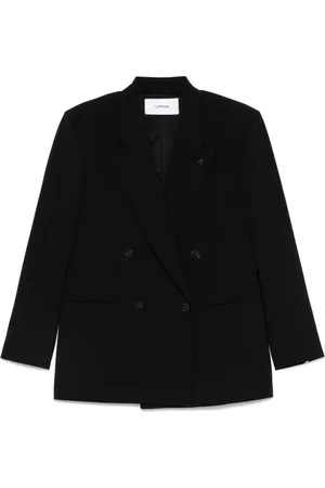 LARDINI Jassen, Dames, Zwart, M, Zwarte double-breasted jas met schoudervullingen