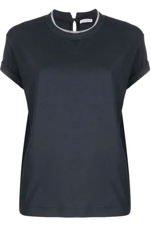 Brunello Cucinelli Tops, Dames, Blauw, M, Katoen, T-shirt