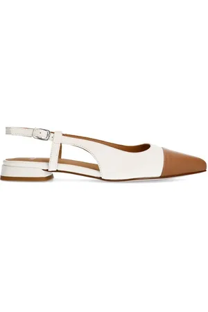 Manfield Schoenen, Dames, , 41 EU, Witte leren slingbacks met cognac neus