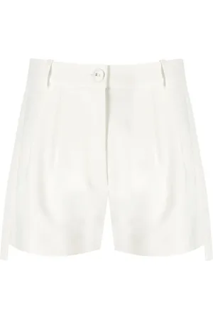 Elisabetta Franchi Korte broeken, Dames, , M, Satijn, Ivoor Kleurige Smoking Shorts met Satijnen Banden