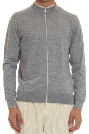 ELEVENTY Sweatshirts & Hoodies, Heren, Grijs, L, Wol, Contrast Trim Sweater