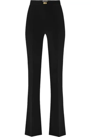 Elisabetta Franchi Broeken, Dames, Zwart, XS, Polyester, Uitlopende Stretch Crêpe Broek