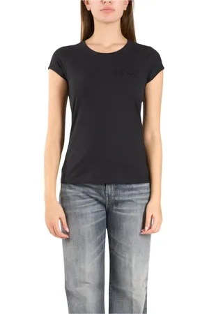 Dondup Tops, Dames, Zwart, XS, Katoen, T-shirt van katoenen jersey met geborduurd logo