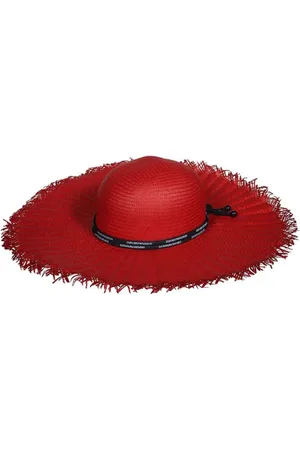 Emporio Armani Accessoires, Dames, Rood, ONE Size, Polyester, Breedgerande Geweven Strohoed